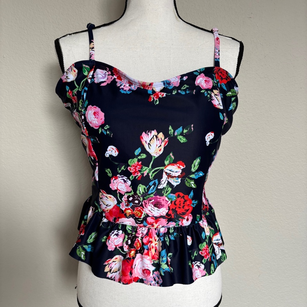 Jasambac Tankini Top Navy Blue Floral Flowers Roses Women's Plus Size XXL NWT